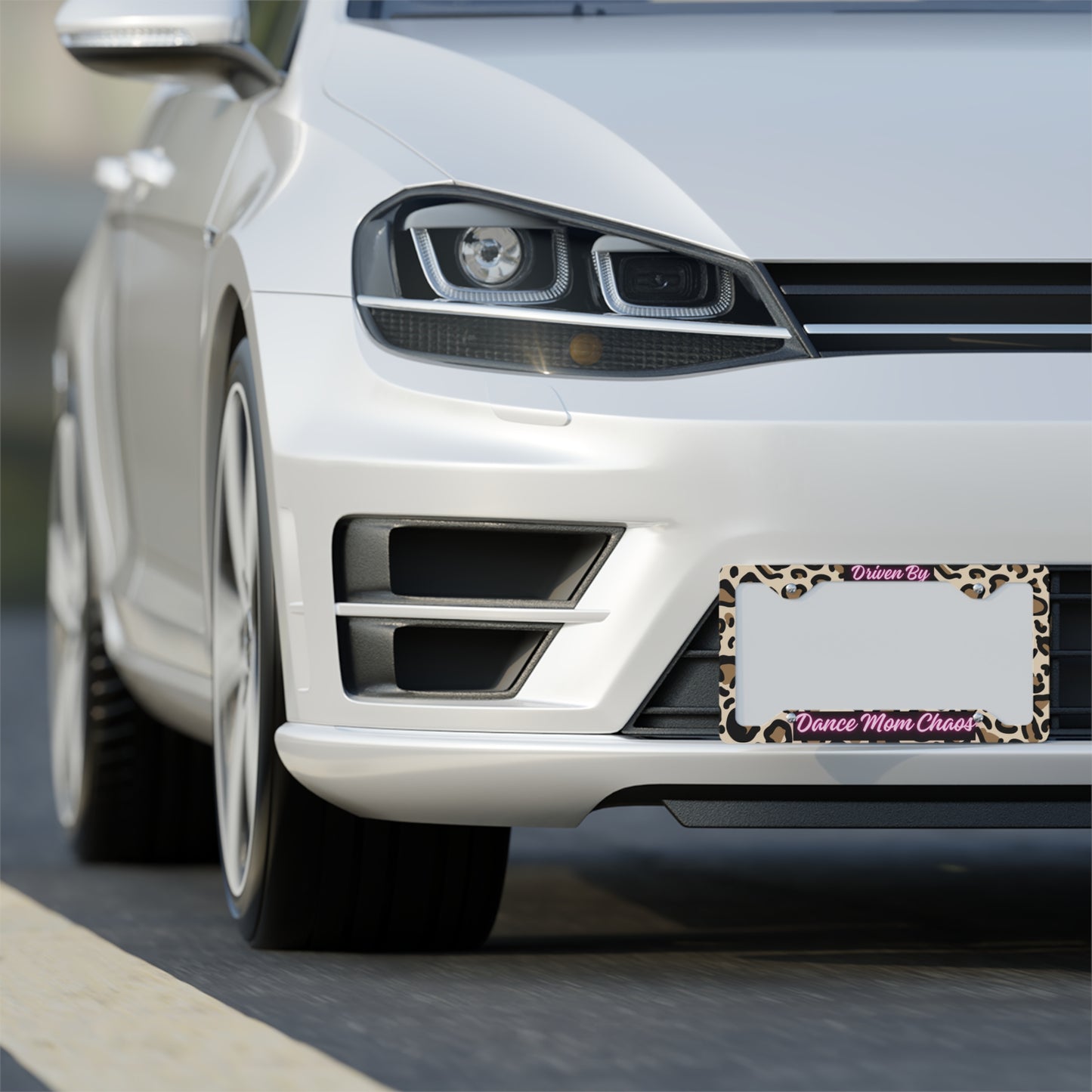 Driven By Dance Mom Chaos Leopard Print Metal License Plate Frame