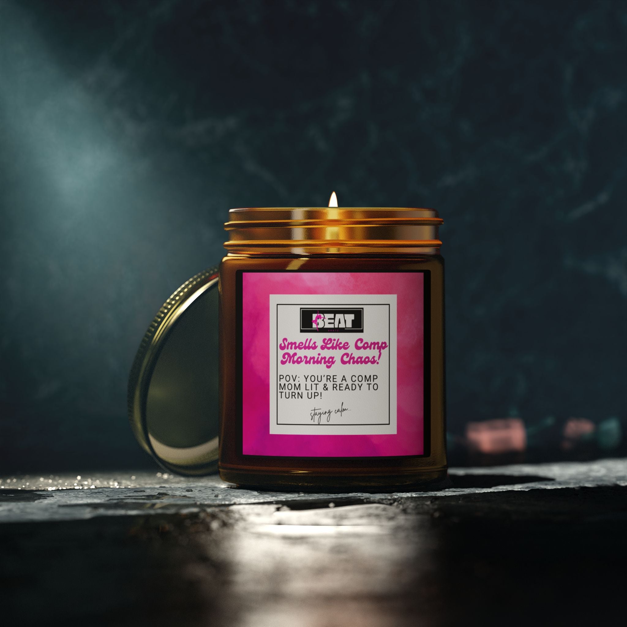 dance mom Coconut Apricot Wax Candle (4oz & 9oz) — Pink Label Scented Jar