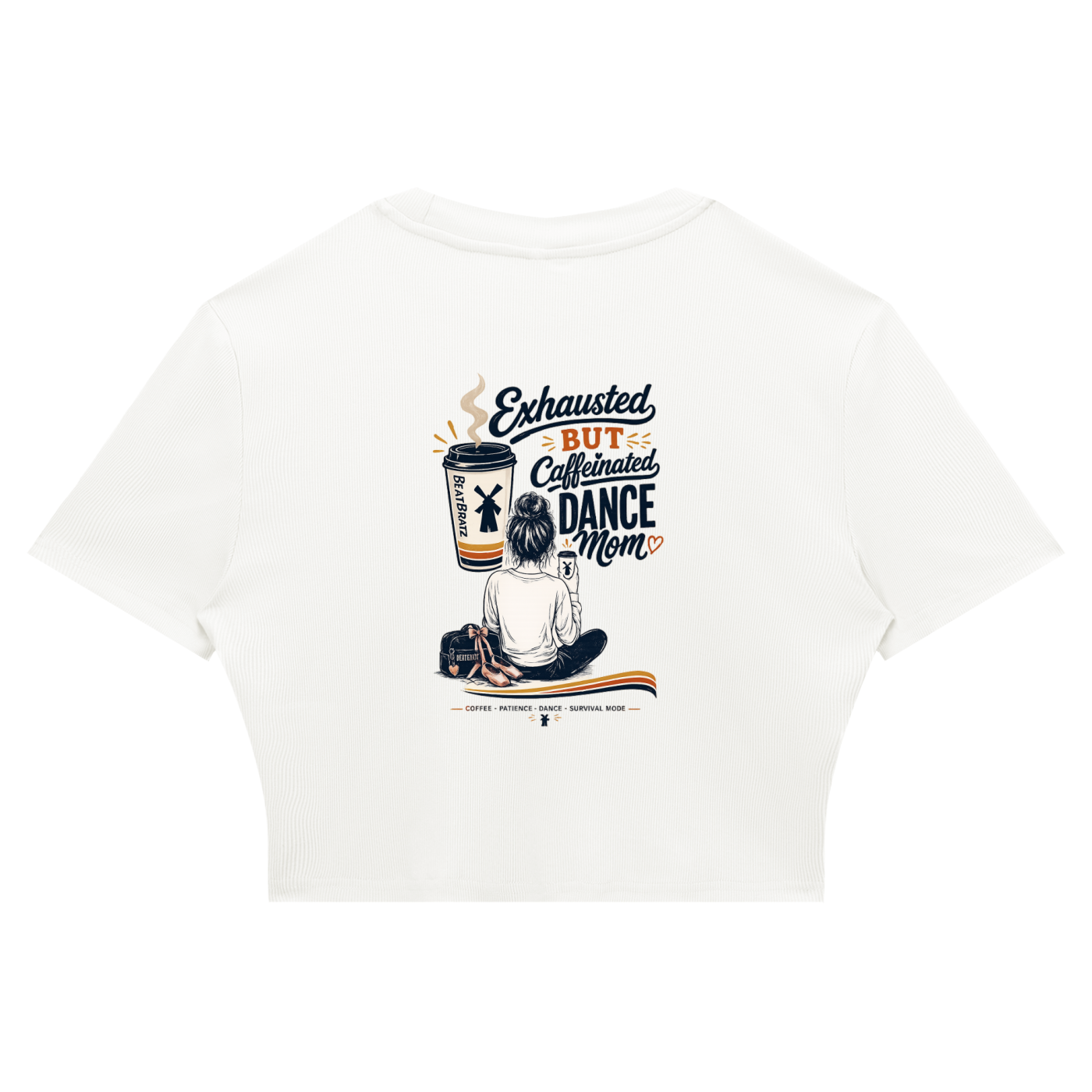 Exhausted But Caffeinated Dance Mom Ribbed Crop Tee